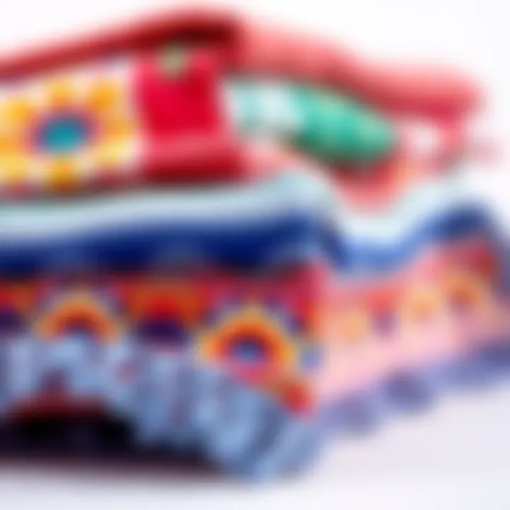 Vibrant colors and intricate patterns in towel edge samples