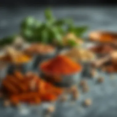 An assortment of spices laid out for seasoning