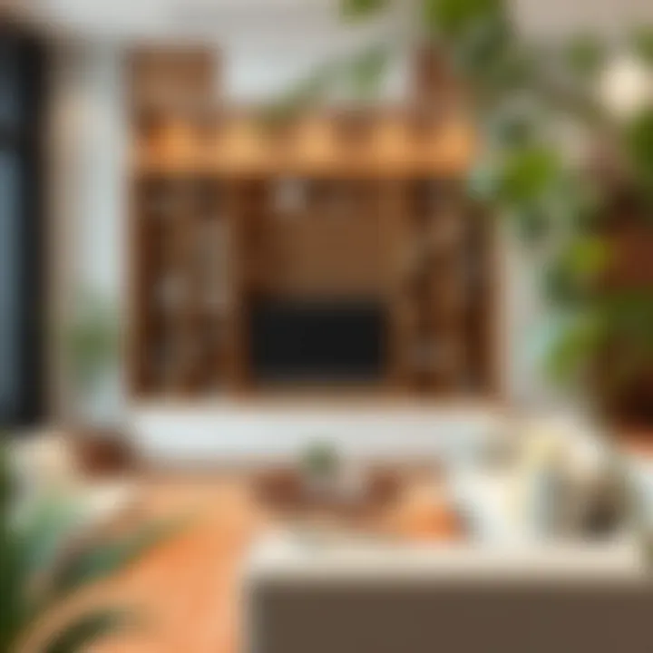 Luxurious wooden wall bookshelf integrated with living room decor