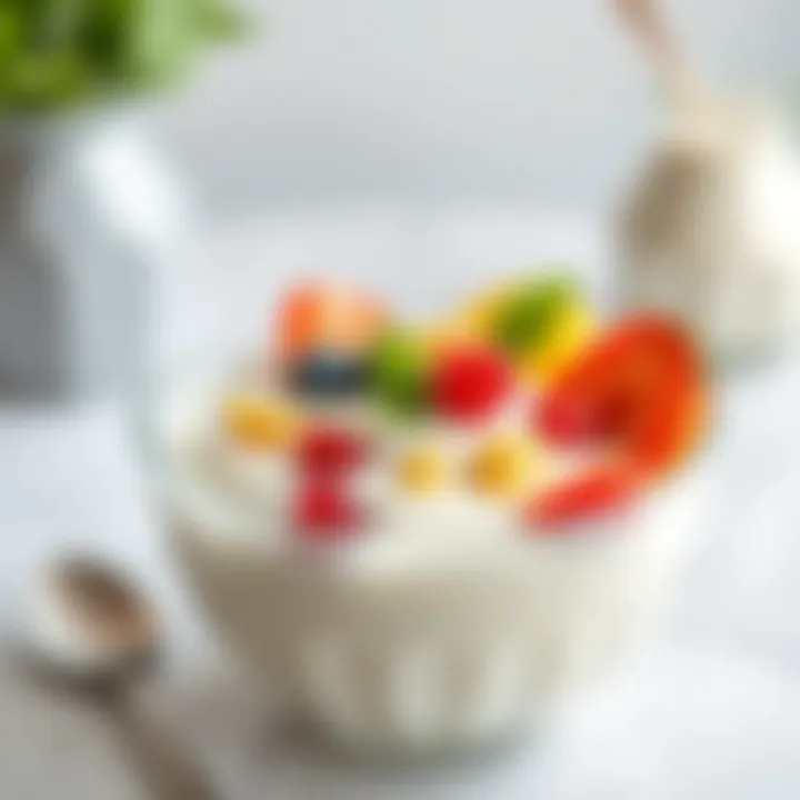 A beautifully presented bowl of yogurt topped with fruits