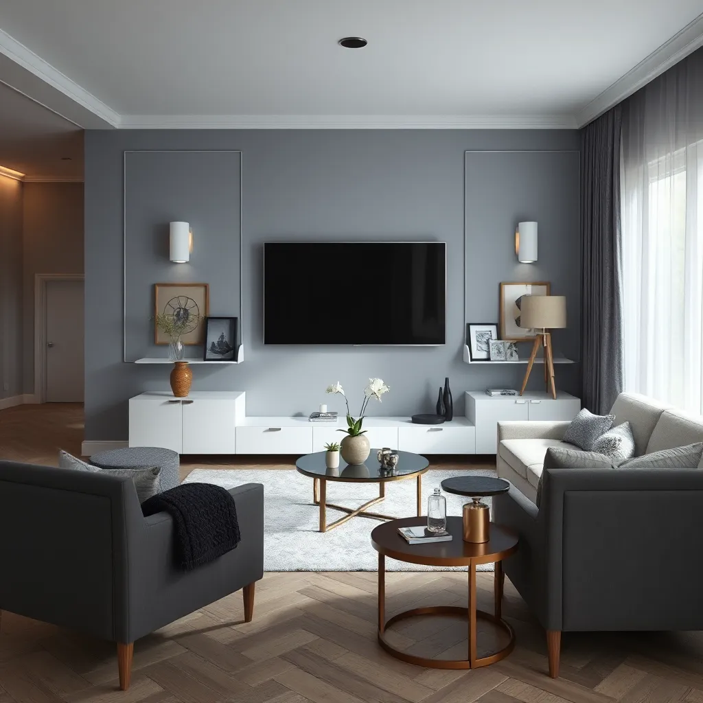 Gri Modern Salon Dekorasyonu ve Estetik Tasarımlar